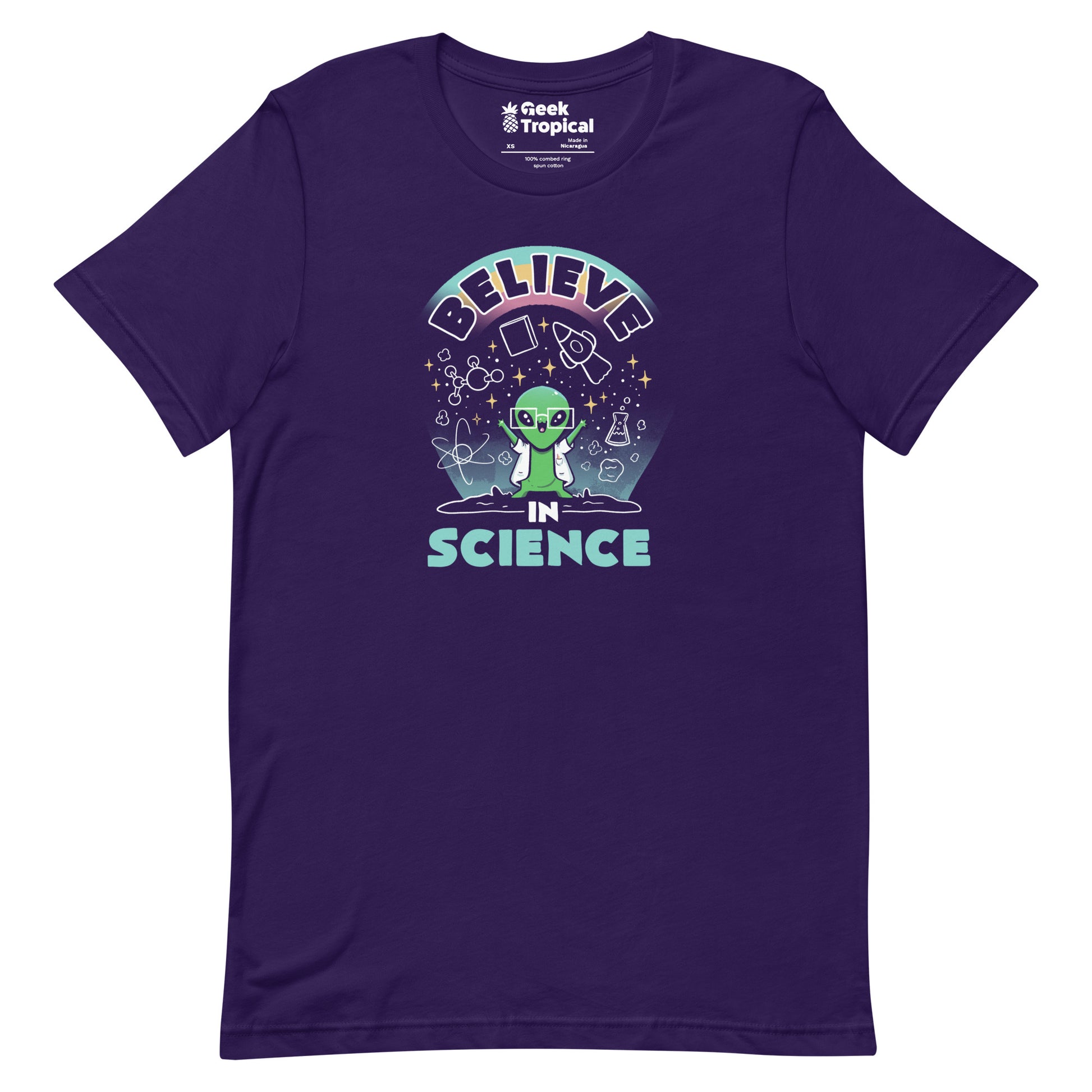 Believe in Science Alien T-Shirt Geek Nerd Advertise to Meta Design by Tobe Fonseca outer space & astronaut print