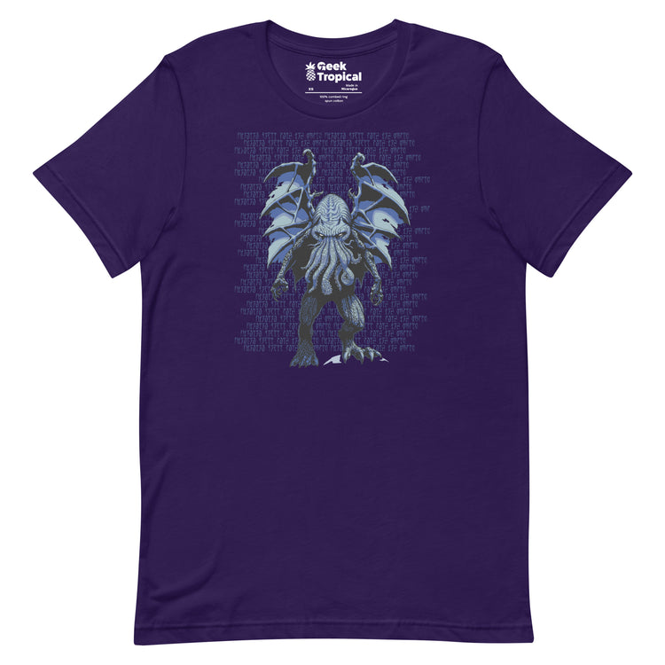 Blue Cthulhu T-Shirt Geek Nerd Advertise to Meta Fantasy Prints FLOW DESC WRITING