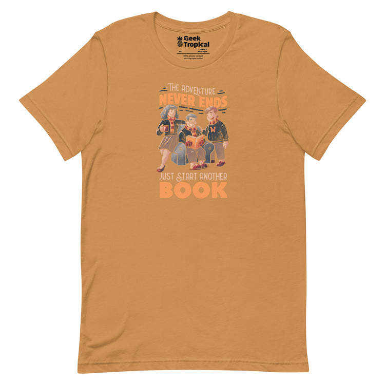 The Adventure Never Ends Just Start Another Book T-Shirt Geek Nerd Advertise to Meta Book Prints Design by Tobe Fonseca