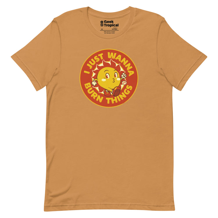 I Just Wanna Burn Things Sun Vintage Old School T-Shirt Geek Nerd Advertise to Meta Design by Tobe Fonseca FLOW DESC WRITING