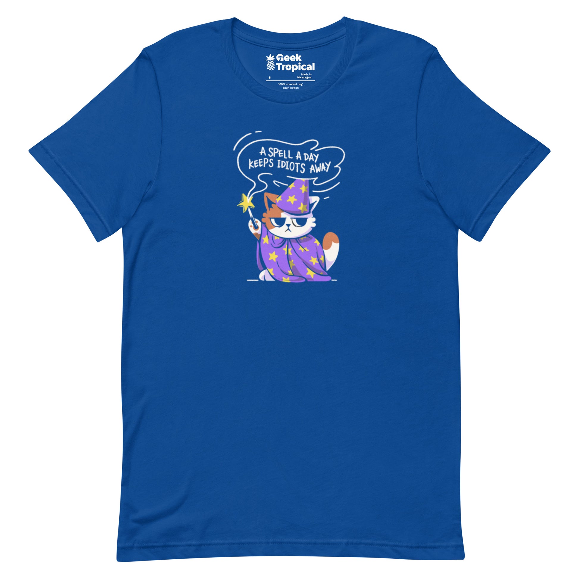 A Spell a Day Keeps Idiots Away Wizard Cat T-Shirt Geek Nerd Animal Patterns Design by Tobe Fonseca dnd & rpg print