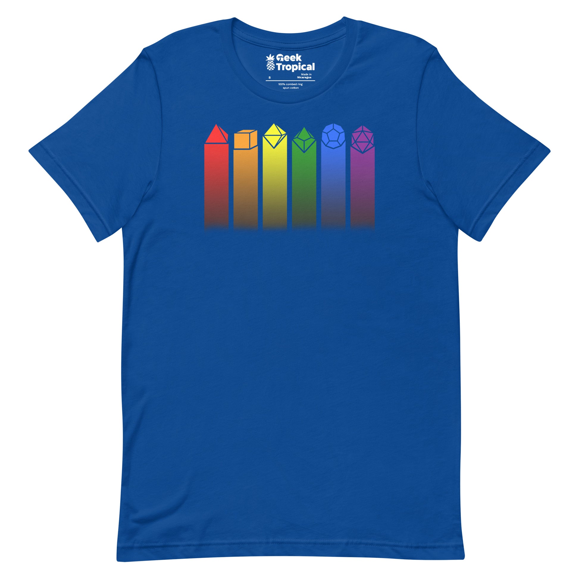 Rainbow Dice T-shirt Geek Nerd Advertise to Meta board game print dnd & rpg print