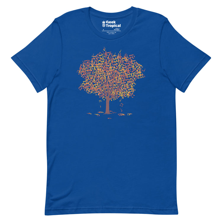Tree Musical Notes Autumn Song T-Shirt Geek Nerd Advertise to Meta Botany Print Design by Tobe Fonseca