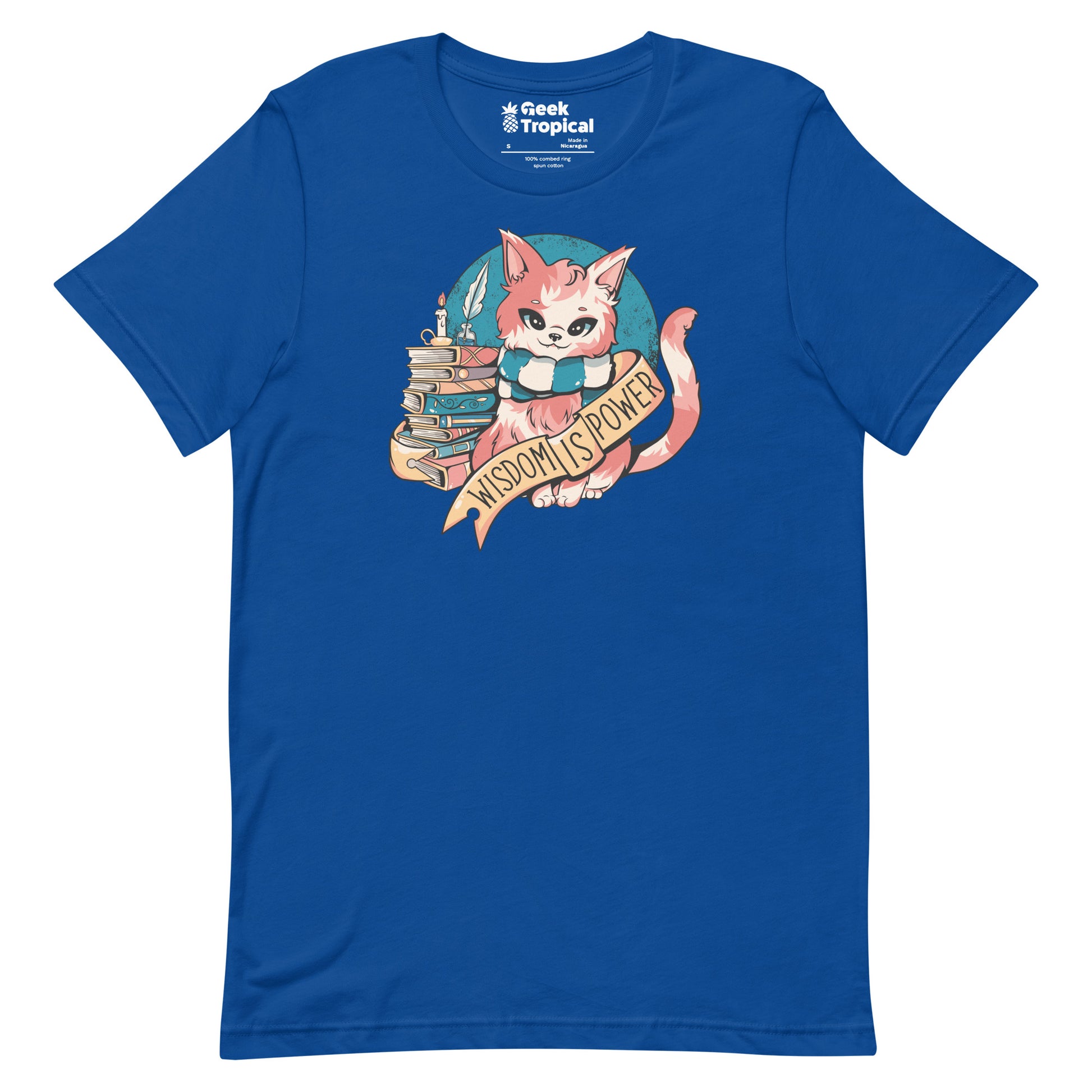Wisdom is Power Books and Cat T-Shirt Geek Nerd Advertise to Meta Animal Patterns Book Prints
