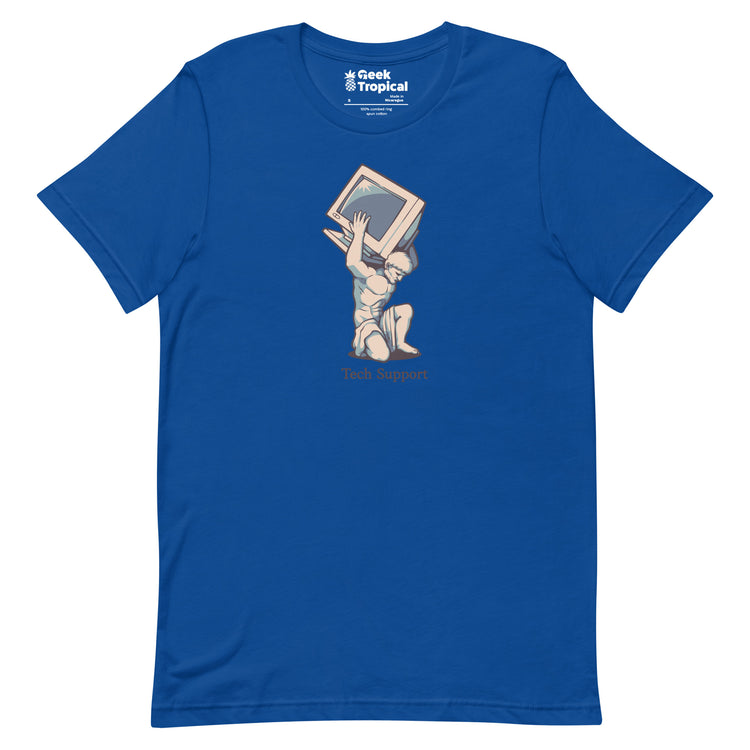 Tech Support Atlas Computer Salmon T-Shirt Geek Nerd Advertise to Meta computer print Design by Tobe Fonseca