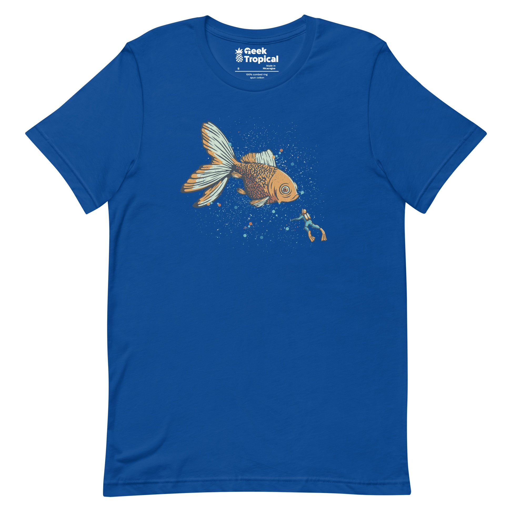 Golden Fish Scuba Diver T-Shirt Geek Nerd Advertise to Meta Animal Patterns Design by Tobe Fonseca