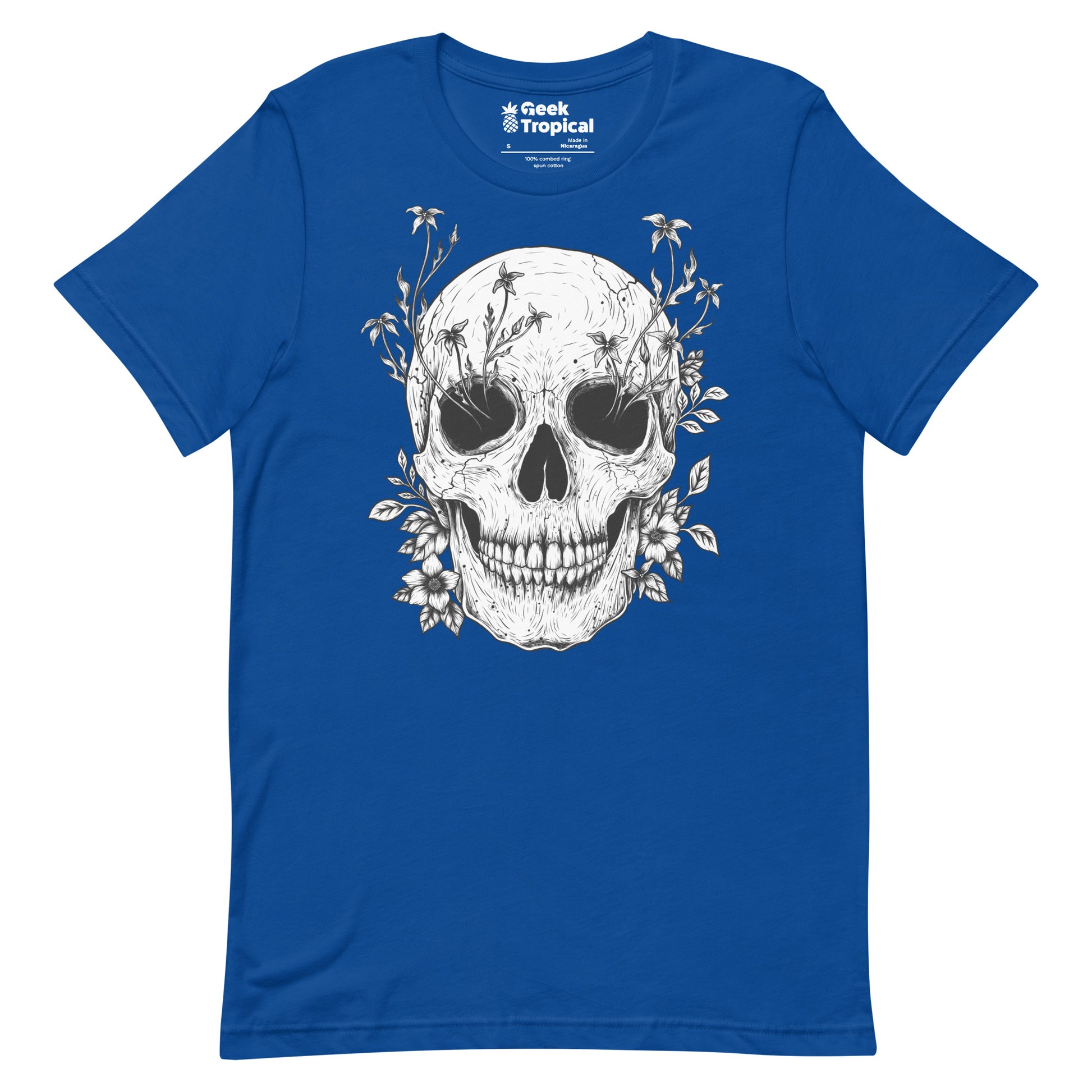 Floral Skull T-Shirt Geek Nerd Advertise to Meta Botany Print Design by Episodic Drawing