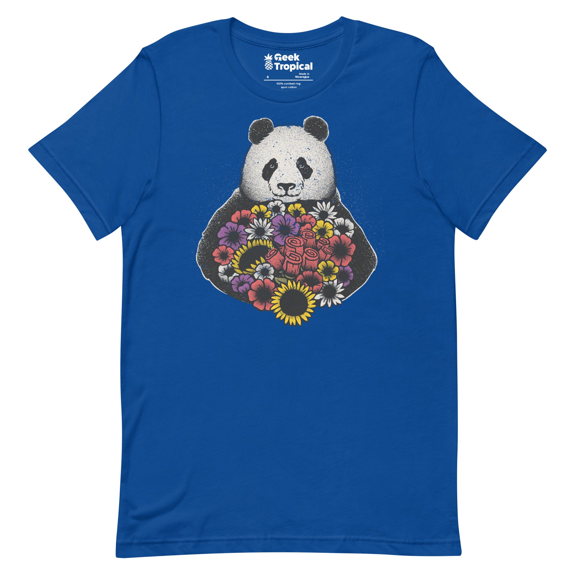 Black and White Panda With Flower T-Shirt Geek Nerd Advertise to Meta Animal Patterns Botany Print
