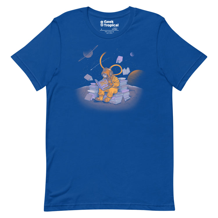A Reader Lives A Thousand Lives - Diving Dress Space Adventures T-Shirt Geek Nerd Advertise to Meta Book Prints Design by Tobe Fonseca