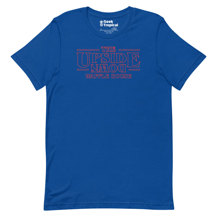 Upside Down Waffle House T-Shirt Geek Nerd Advertise to Meta FLOW DESC WRITING Funny Prints