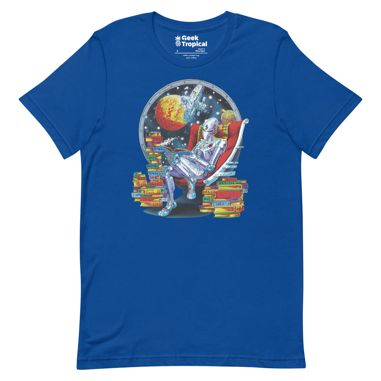 Robot Reading T-Shirt Geek Nerd Advertise to Meta Book Prints Fantasy Prints