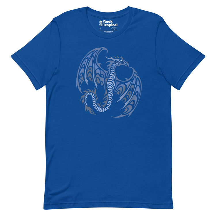 Blue Tribal Dragon T-Shirt Geek Nerd Advertise to Meta Fantasy Prints FLOW DESC WRITING