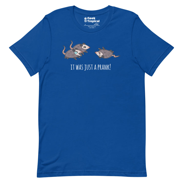 It Was Just A Prank Possum T-Shirt Geek Nerd Advertise to Meta Animal Patterns Design by Ardi Tong