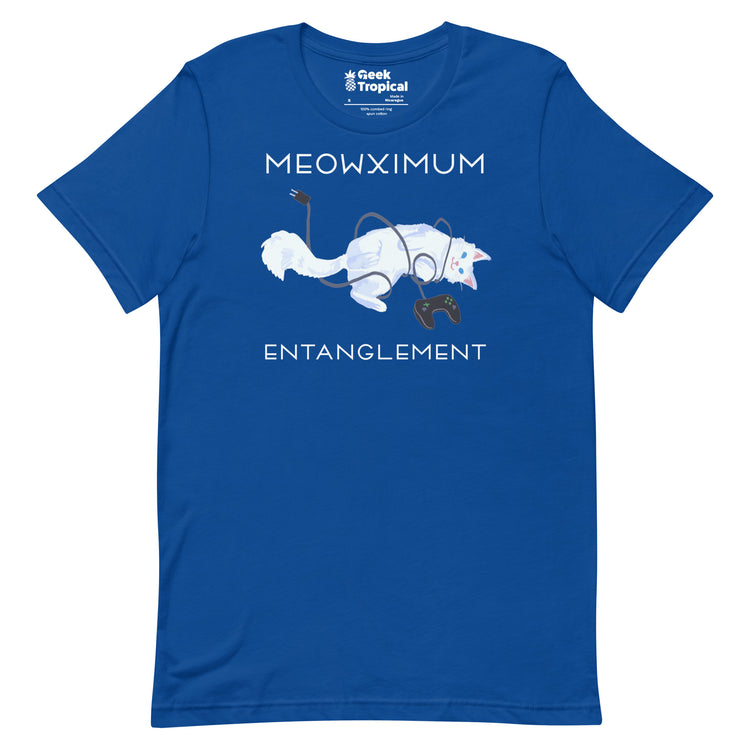 Meowximum Entanglement T-Shirt Geek Nerd Advertise to Meta Animal Patterns Design by Claire Murphy