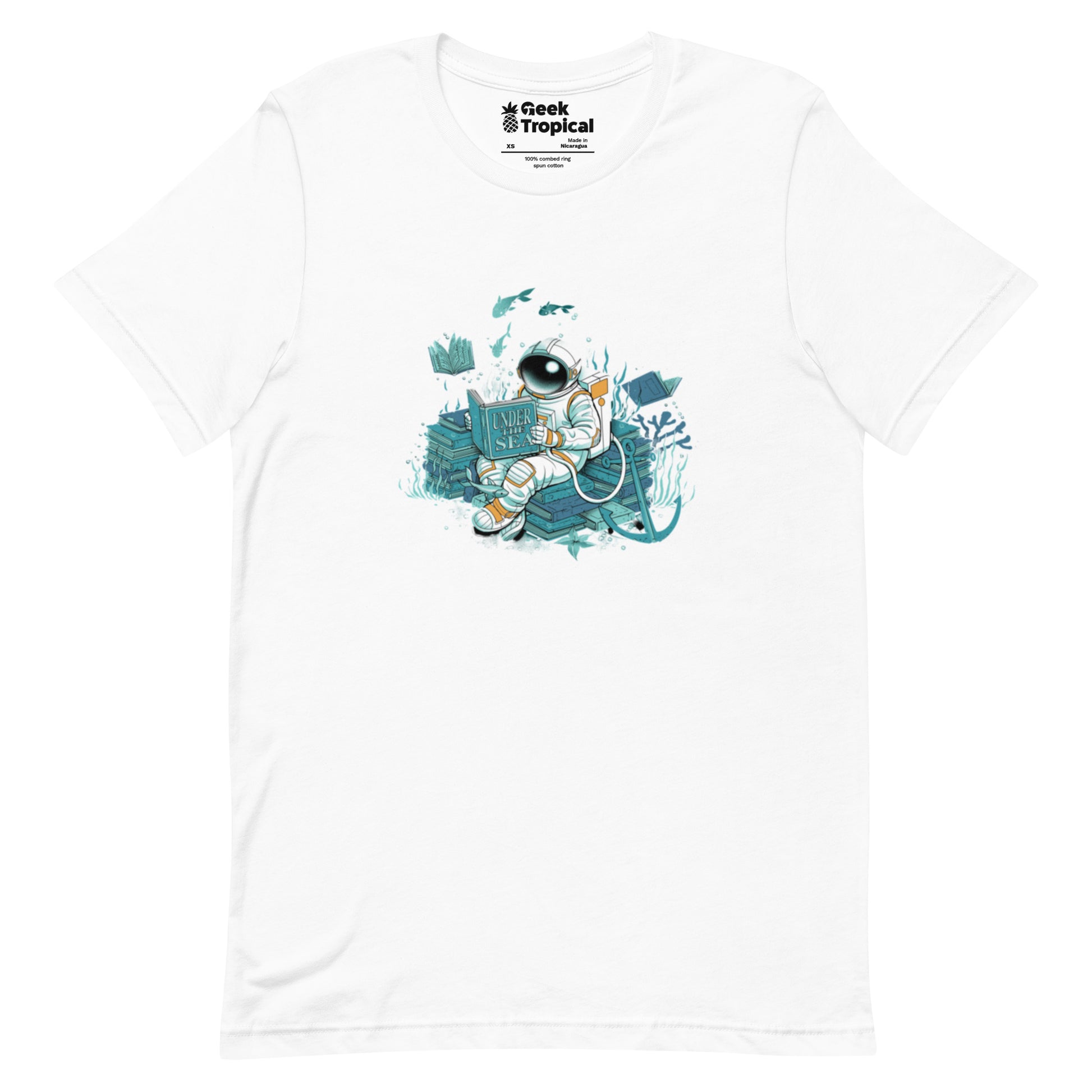 Cosmonaut Reader Under The Sea T-Shirt Geek Nerd Book Prints Design by Tobe Fonseca Marine biology