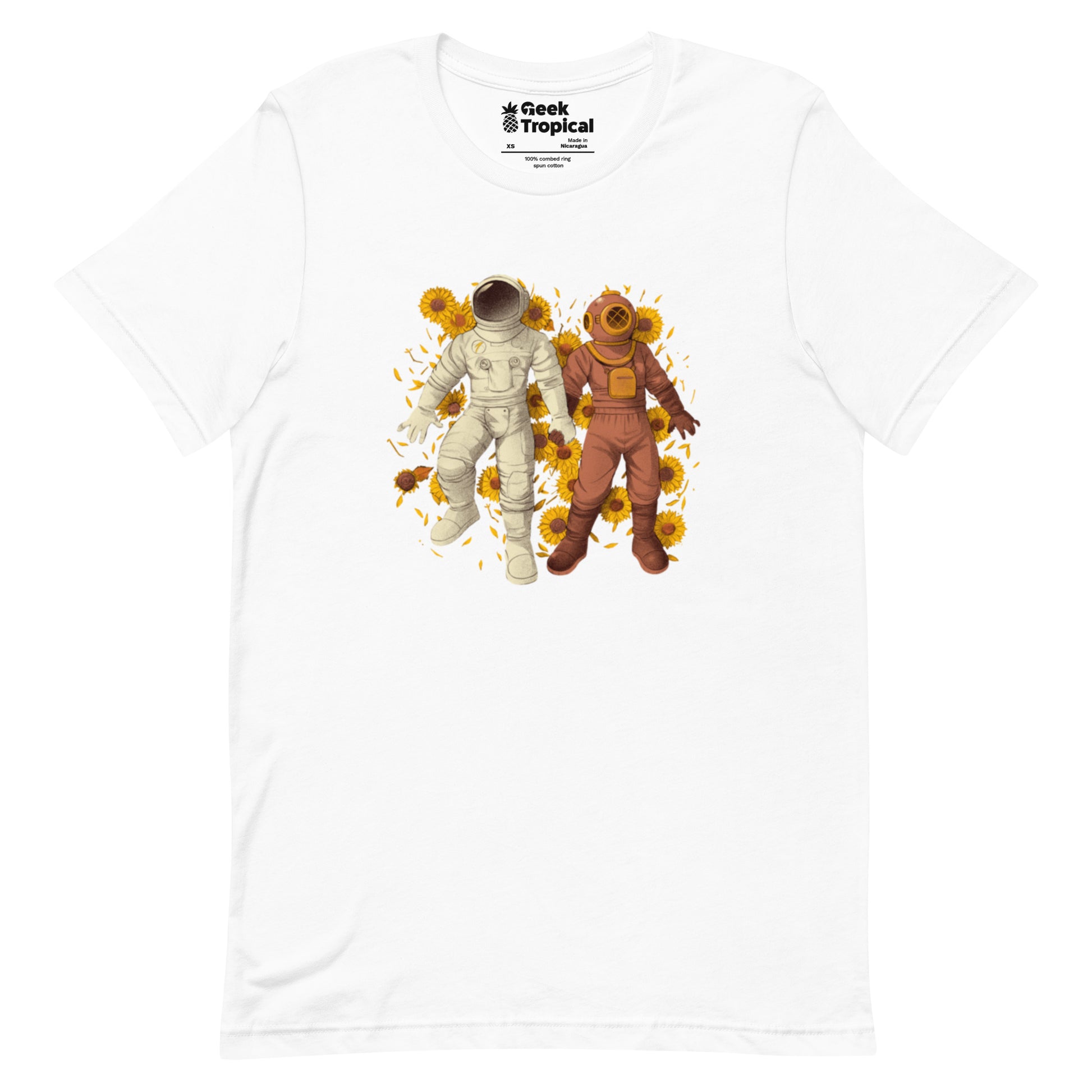 Astronaut Diving Sun Flowers - shirt Geek Nerd Botany Print Design by Tobe Fonseca FLOW DESC WRITING