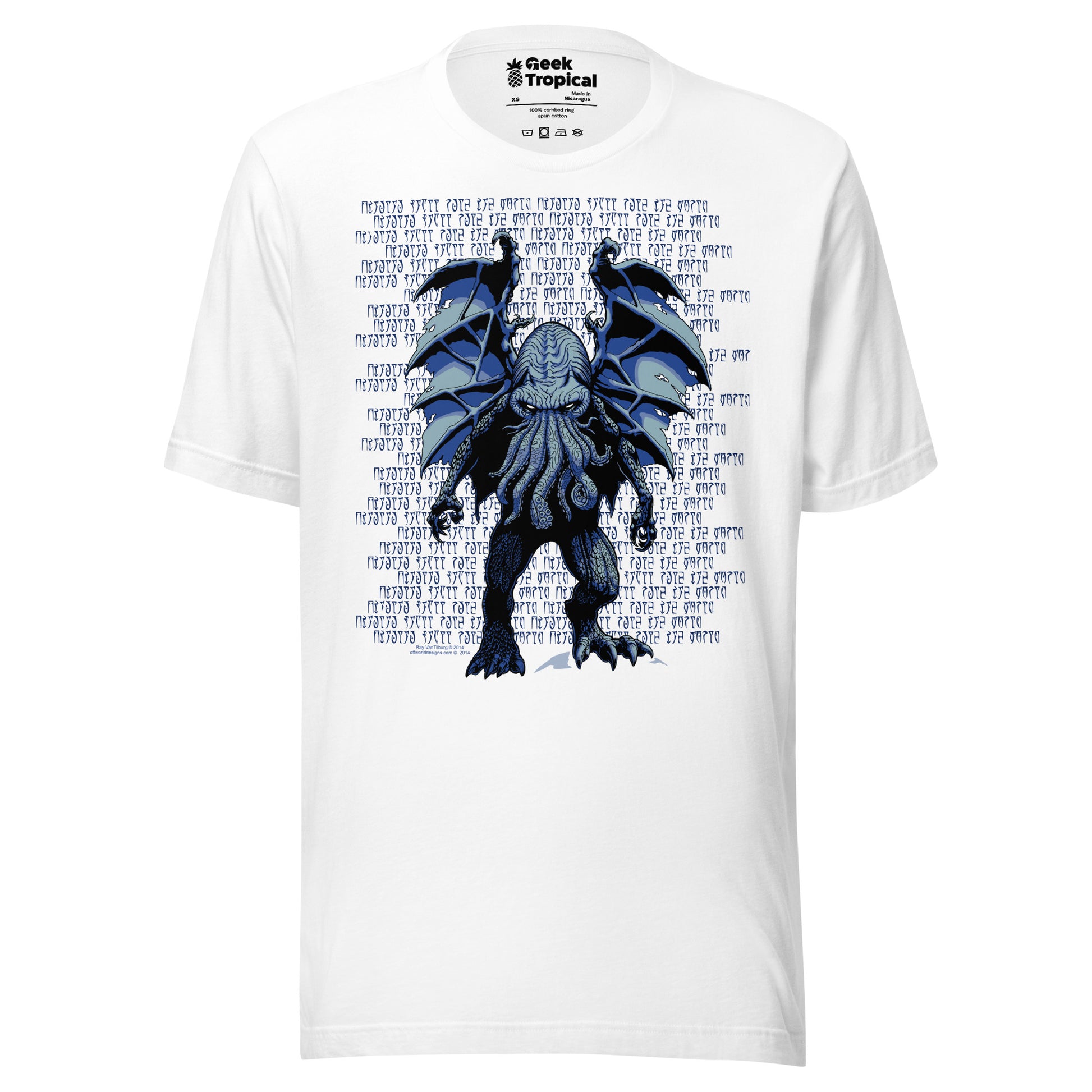 Blue Cthulhu T-Shirt Geek Nerd Advertise to Meta Fantasy Prints FLOW DESC WRITING