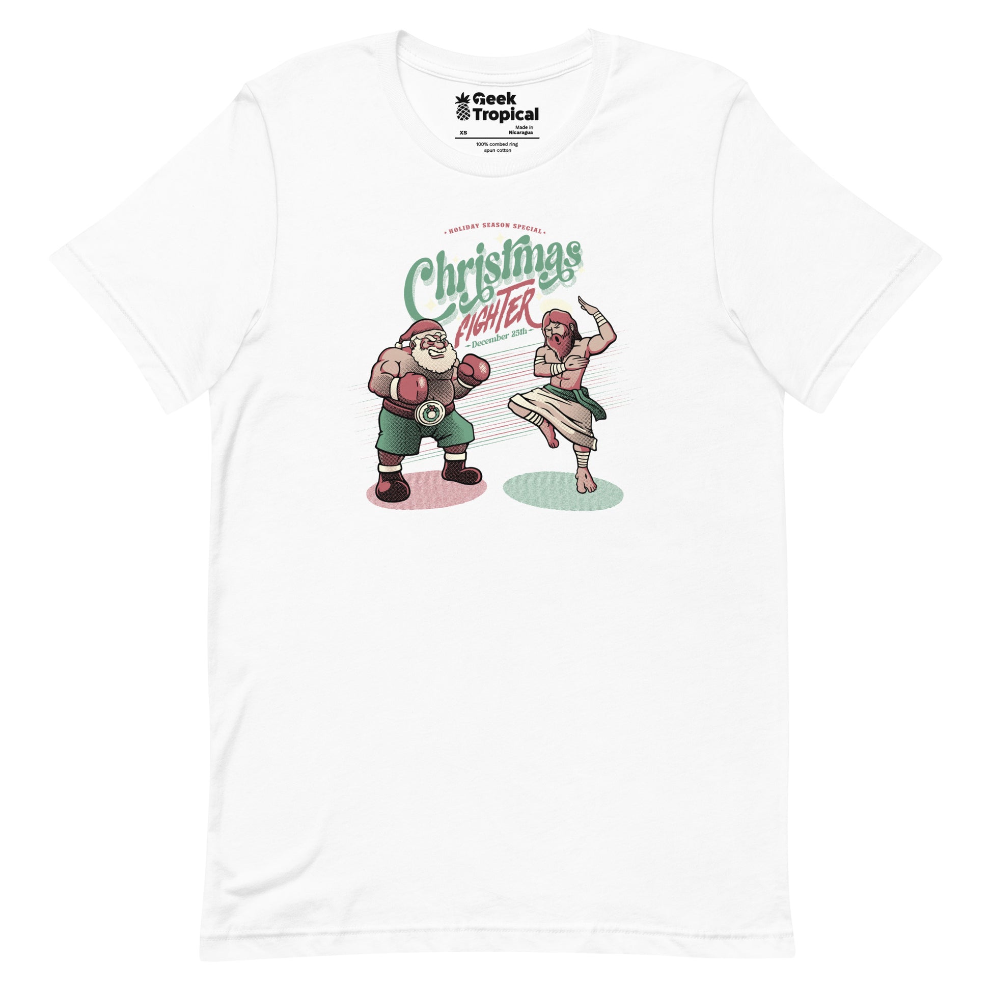 Holidays Fighting Jesus X Santa Claus T-Shirt Geek Nerd Advertise to Meta Christmas Print Design by Tobe Fonseca