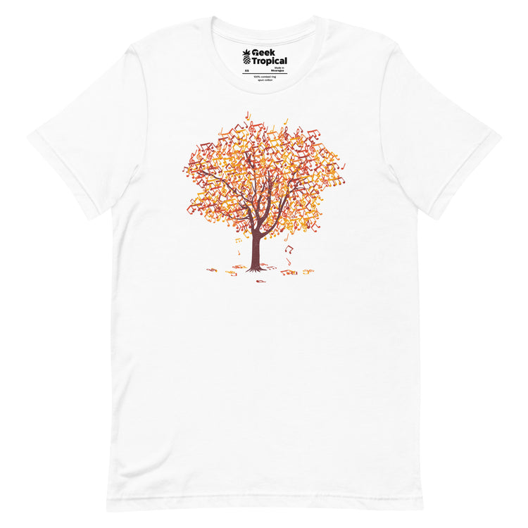 Tree Musical Notes Autumn Song T-Shirt Geek Nerd Advertise to Meta Botany Print Design by Tobe Fonseca