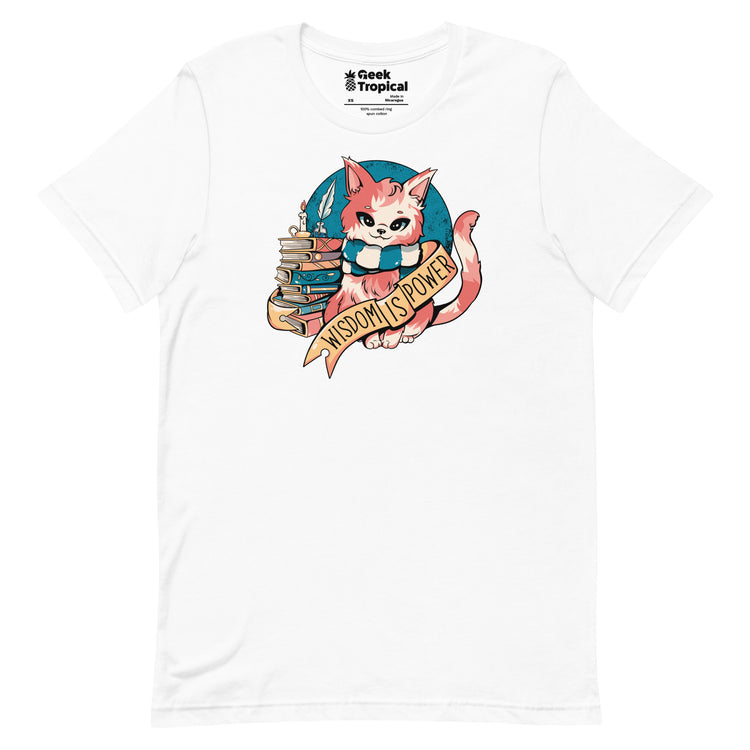 Wisdom is Power Books and Cat T-Shirt Geek Nerd Advertise to Meta Animal Patterns Book Prints