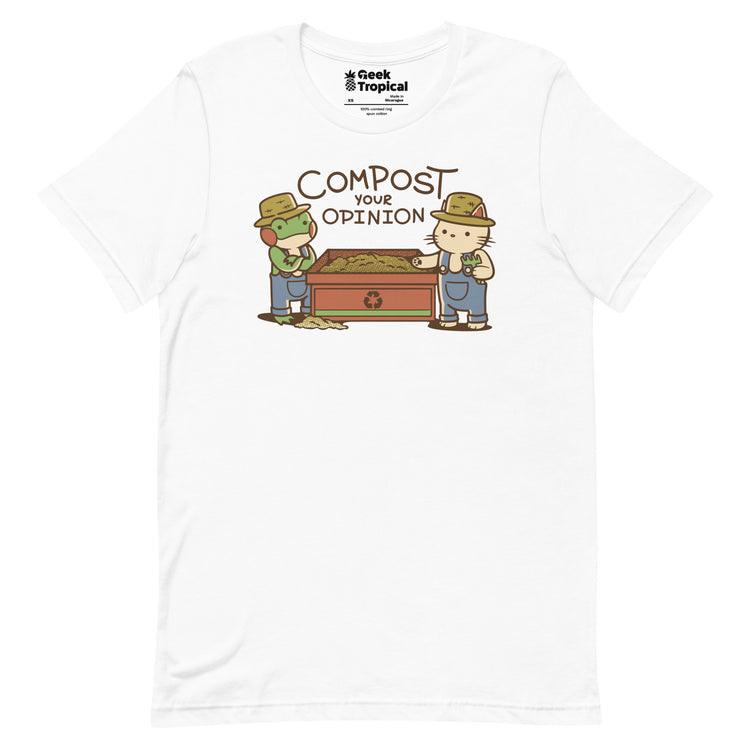 Compost Your Opinion! Frog and Cat T-Shirt Geek Nerd Advertise to Meta Animal Patterns Botany Print