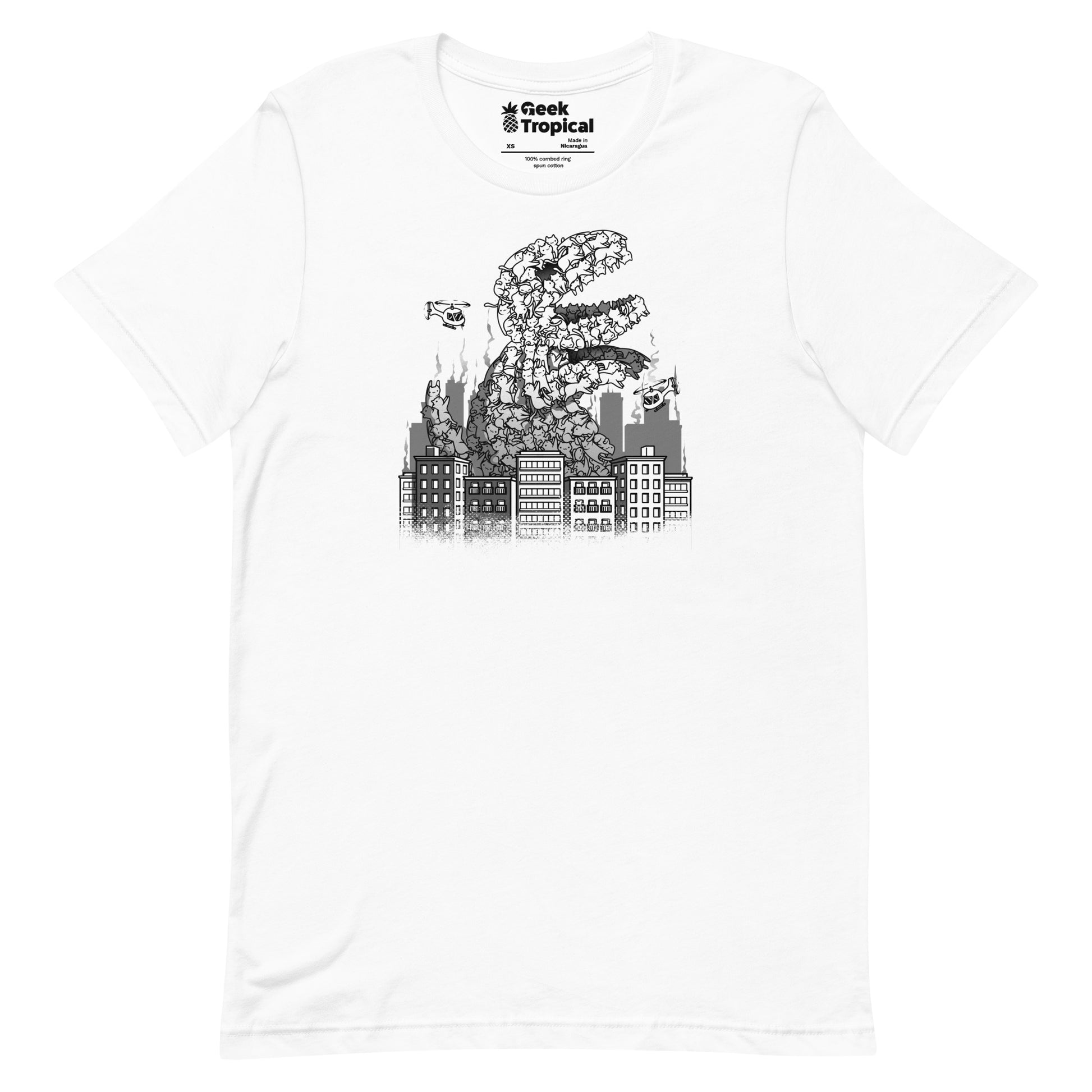 Catzilla T-Shirt Geek Nerd Advertise to Meta Animal Patterns Anime