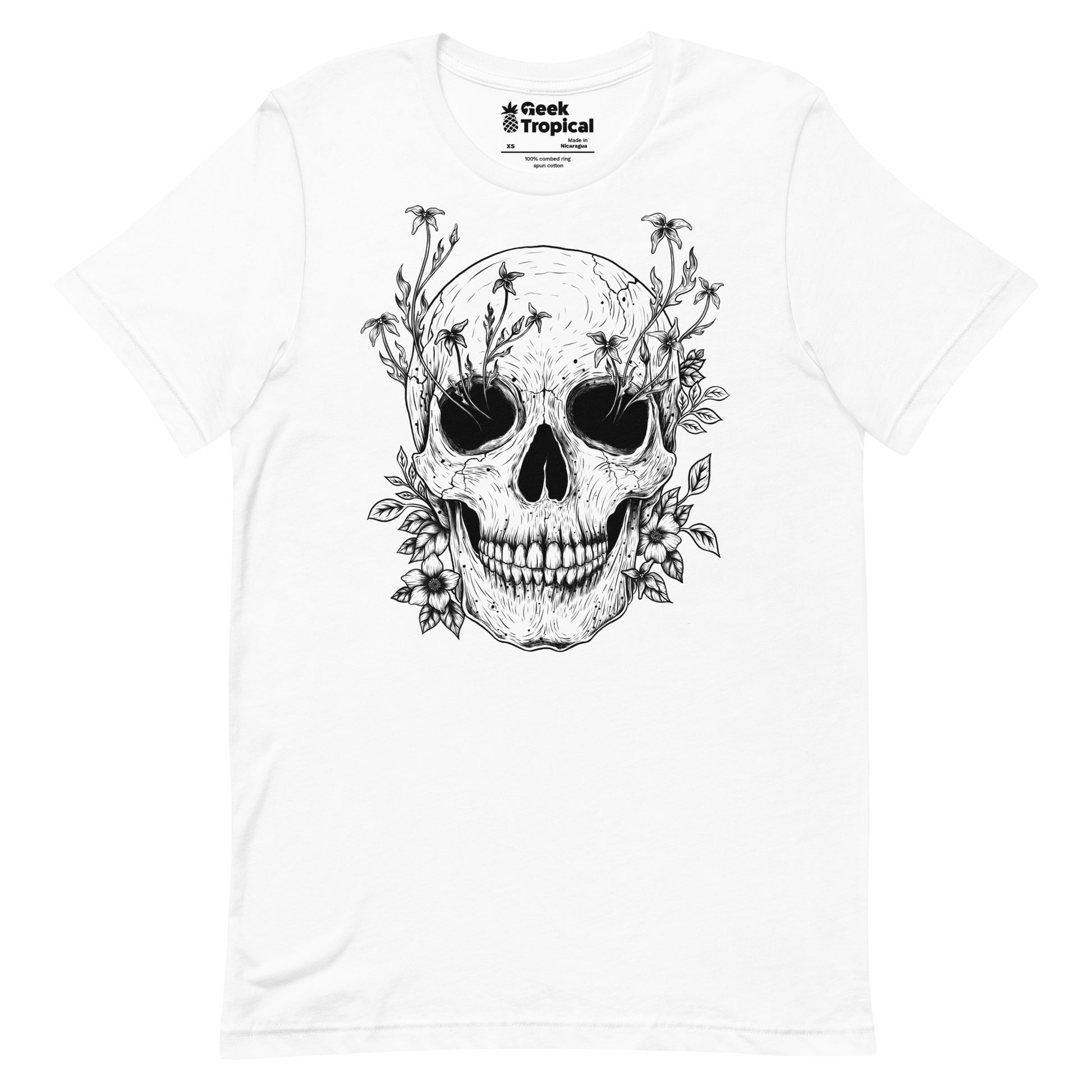 Floral Skull T-Shirt Geek Nerd Advertise to Meta Botany Print Design by Episodic Drawing