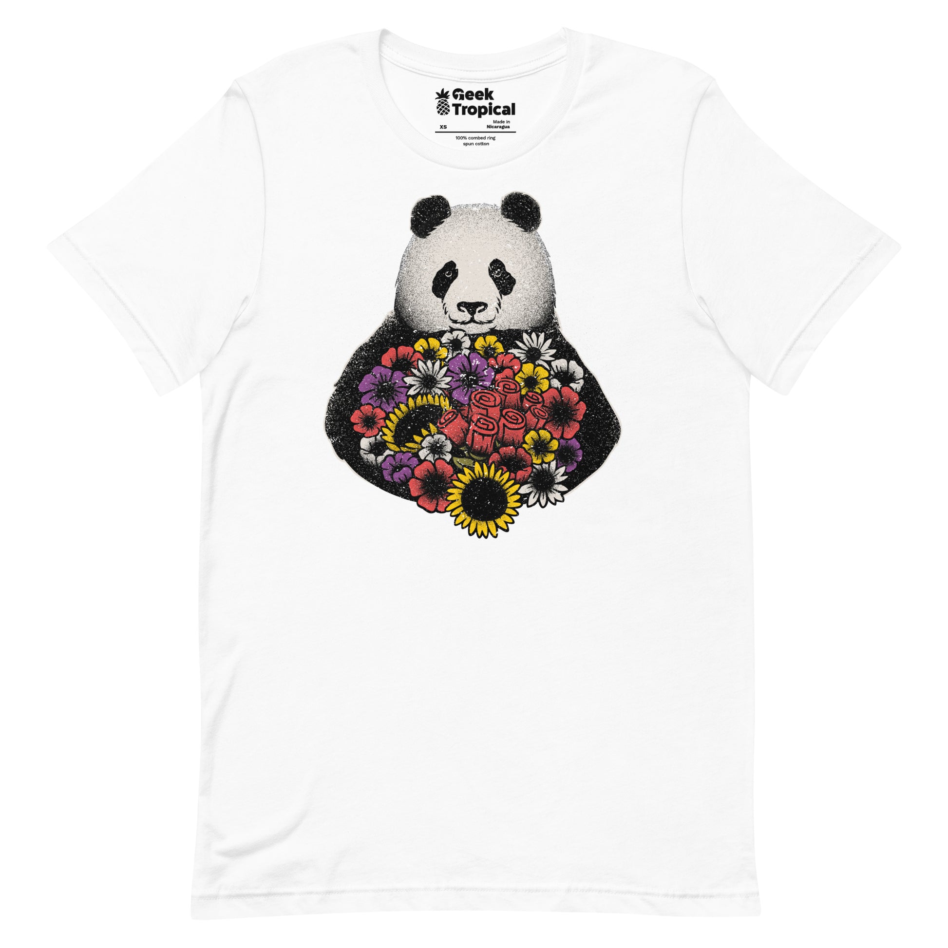 Black and White Panda With Flower T-Shirt Geek Nerd Advertise to Meta Animal Patterns Botany Print