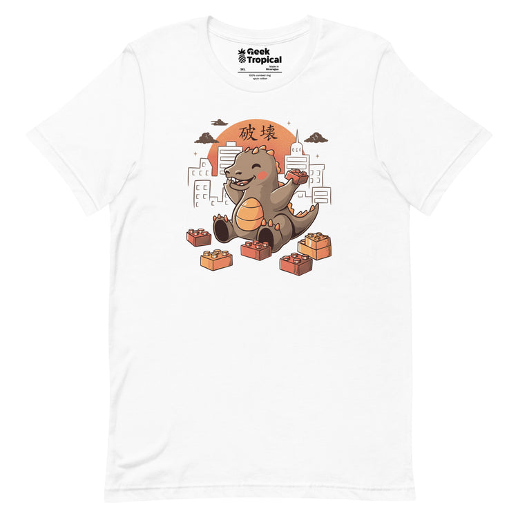 Baby Godzilla Japanese Vintage Destroying City T-shirt Geek Nerd Advertise to Meta Anime Design by Tobe Fonseca