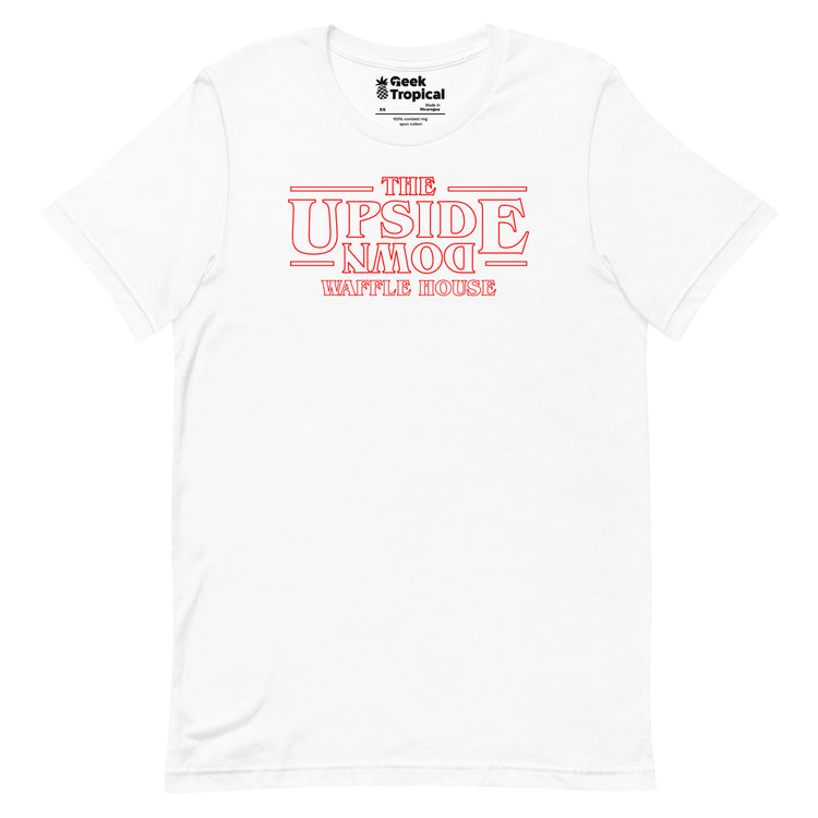 Upside Down Waffle House T-Shirt Geek Nerd Advertise to Meta FLOW DESC WRITING Funny Prints