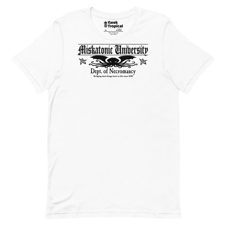 Miskatonic University Dept Necromancy T-Shirt Geek Nerd Advertise to Meta Book Prints Fantasy Prints
