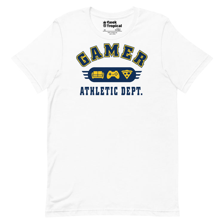 Gamer Athletic Dept T-Shirt Geek Nerd Advertise to Meta FLOW DESC WRITING Off World Designs