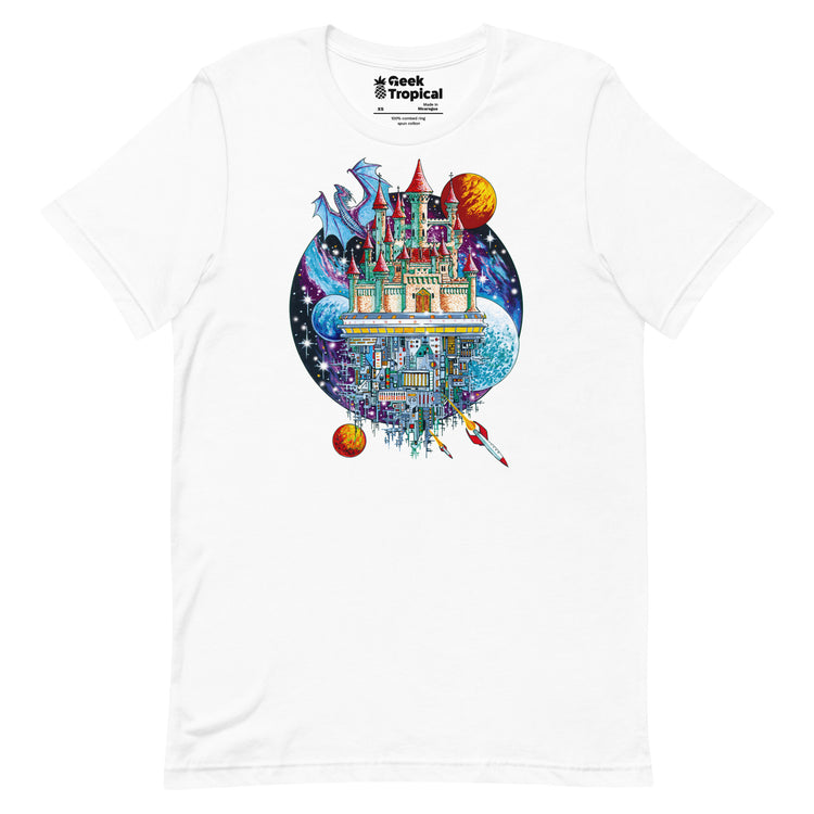 Castle Space City T-Shirt Geek Nerd Advertise to Meta Fantasy Prints FLOW DESC WRITING