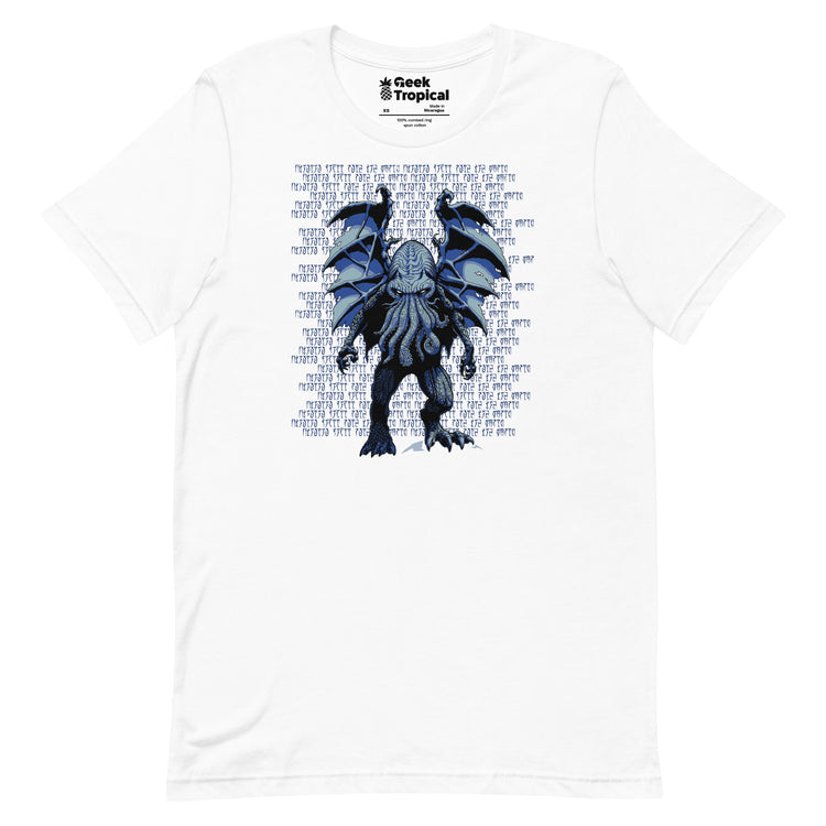 Blue Cthulhu T-Shirt Geek Nerd Advertise to Meta Fantasy Prints FLOW DESC WRITING