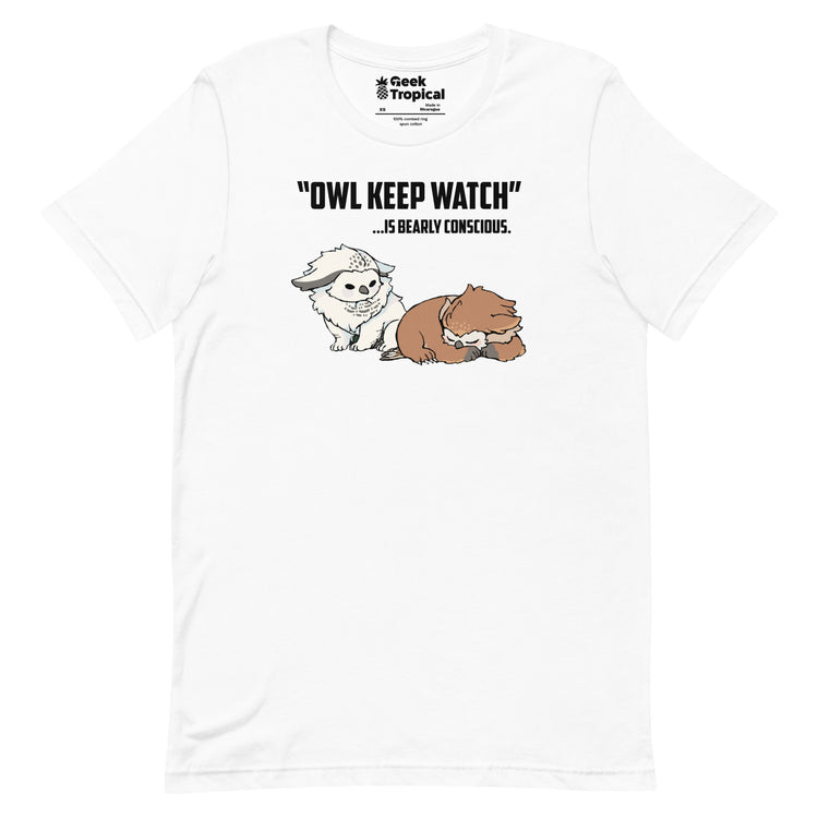 Owl Keep Watch Is Bearly Conscious Owlbears T-Shirt Geek Nerd Advertise to Meta Animal Patterns Design by Ardi Tong