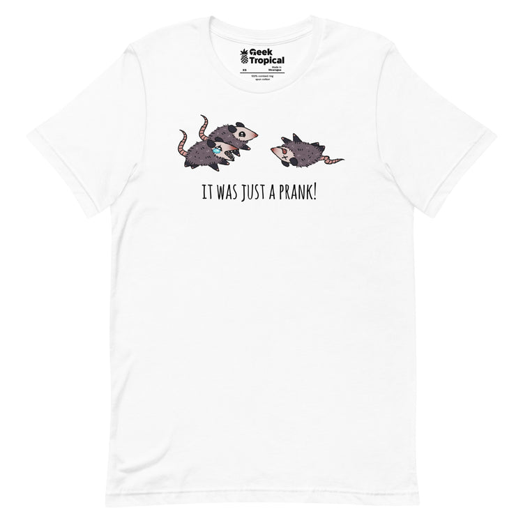 It Was Just A Prank Possum T-Shirt Geek Nerd Advertise to Meta Animal Patterns Design by Ardi Tong