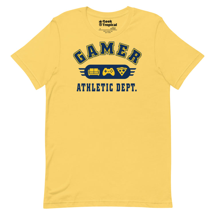 Gamer Athletic Dept T-Shirt Geek Nerd Advertise to Meta FLOW DESC WRITING Off World Designs