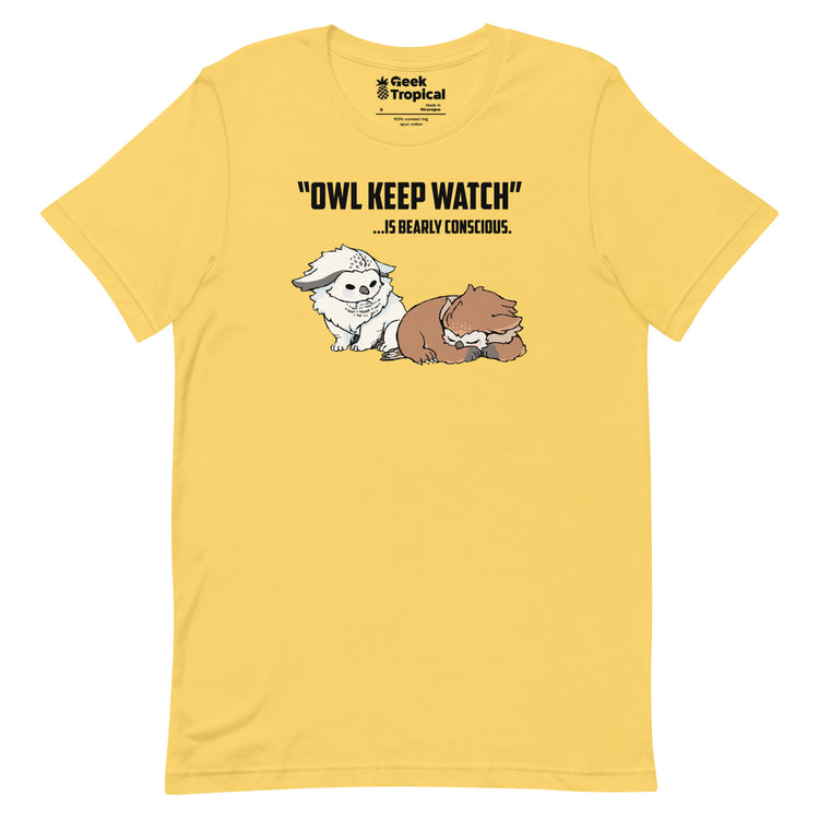 Owl Keep Watch Is Bearly Conscious Owlbears T-Shirt Geek Nerd Advertise to Meta Animal Patterns Design by Ardi Tong