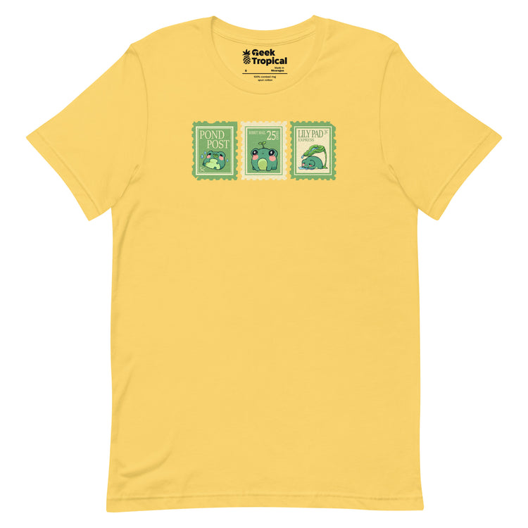 Raining Frogs Stamps T-Shirt Geek Nerd Advertise to Meta Animal Patterns Design by Ardi Tong