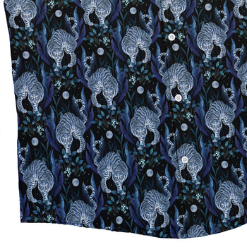 Year of the Tiger Blue Small Button Up Shirt Geek Nerd adult sizing Botany Print Design by Episodic