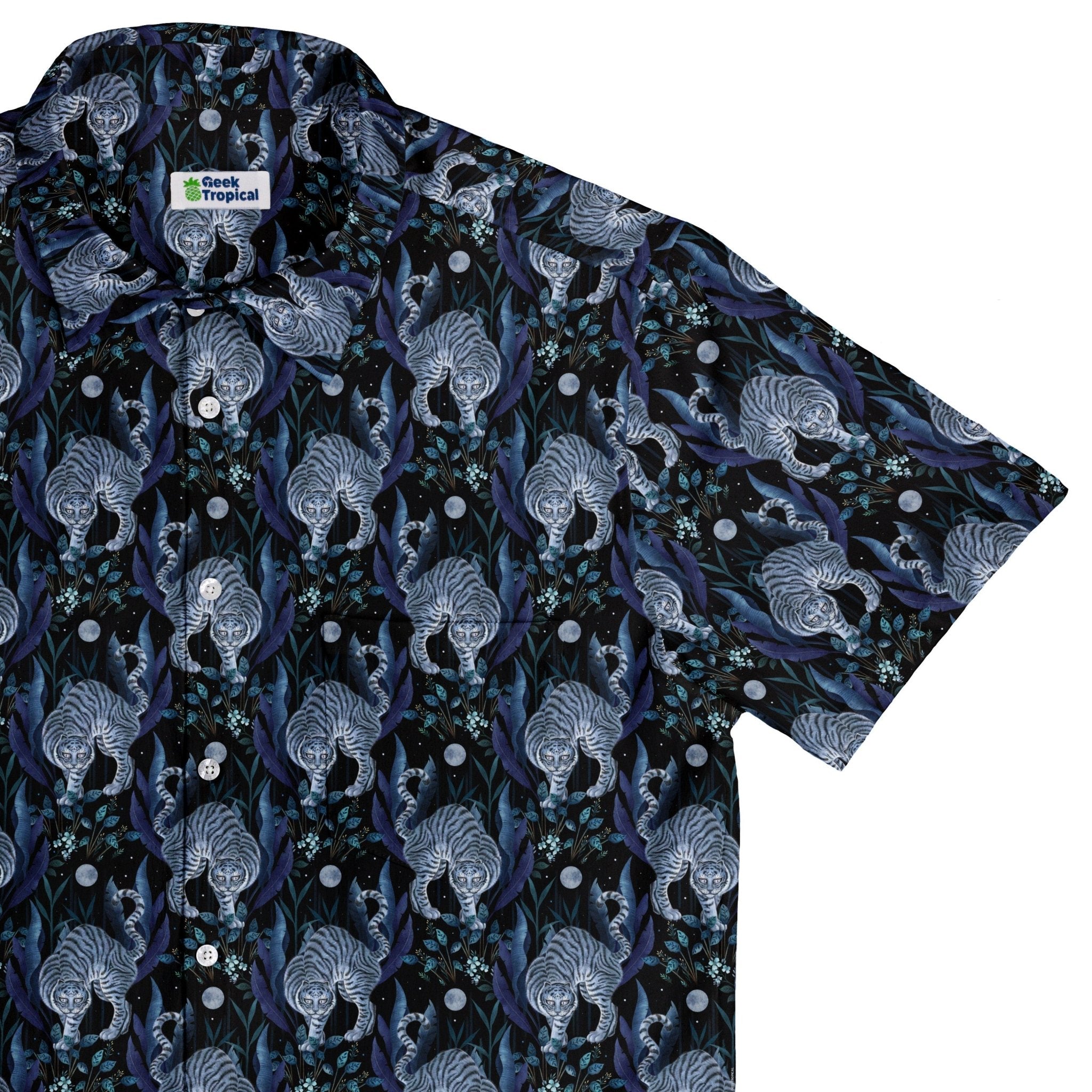 Clearance Ready - to - Ship Year of the Tiger Blue Button Up Shirt Geek Nerd adult sizing Botany Print Clearance