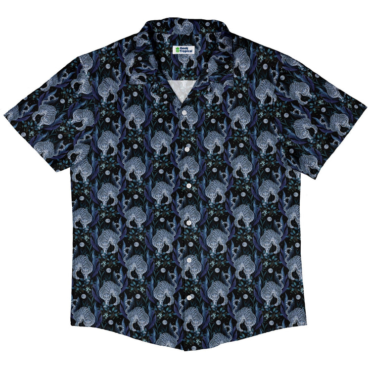 Year of the Tiger Blue Small Button Up Shirt Geek Nerd adult sizing Botany Print Design by Episodic