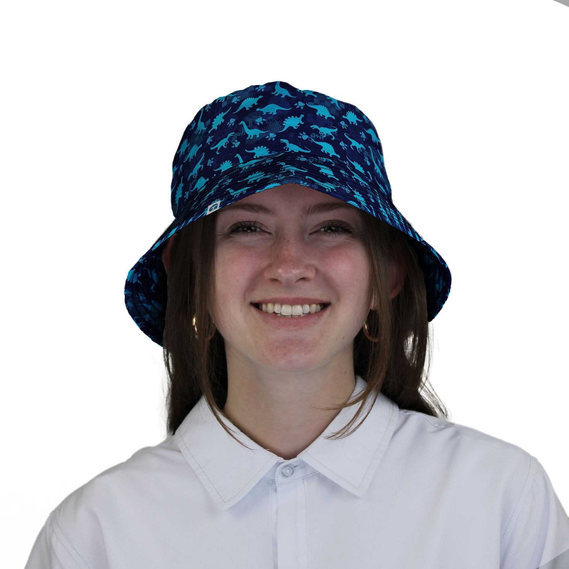 Dinosaur Urban Geometric Blue Dinosaur Bucket Hat