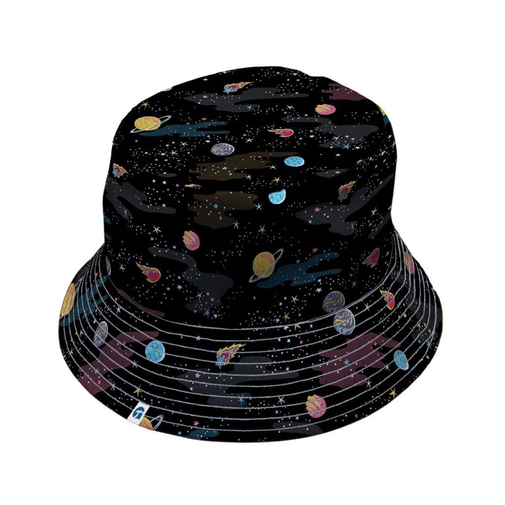 A Starry Galaxy Outer Space Bucket Hat - M - Black Stitching - -
