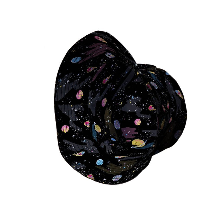 A Starry Galaxy Outer Space Bucket Hat - M - Black Stitching - -