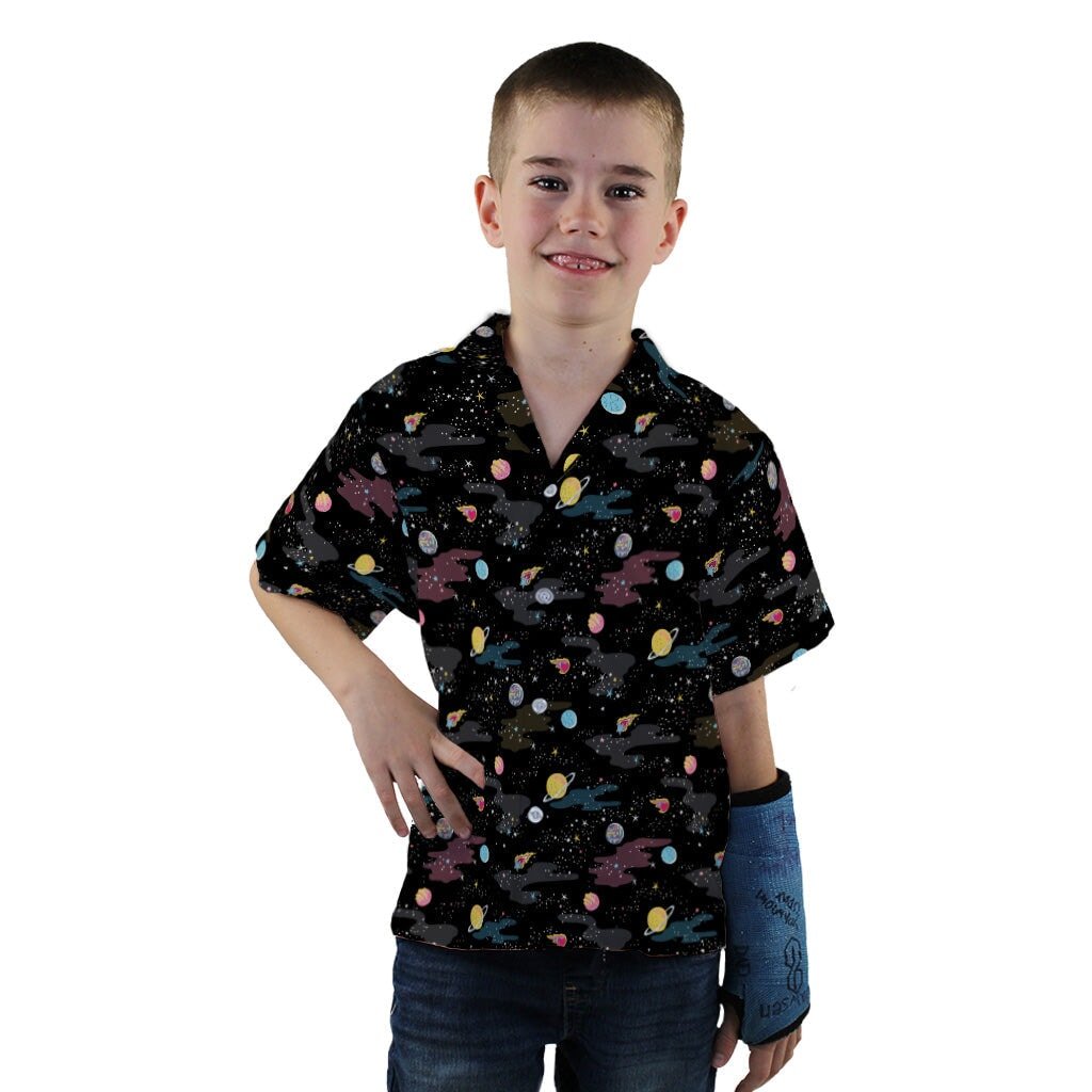 A Starry Galaxy Outer Space Youth Hawaiian Shirt - YXS - -