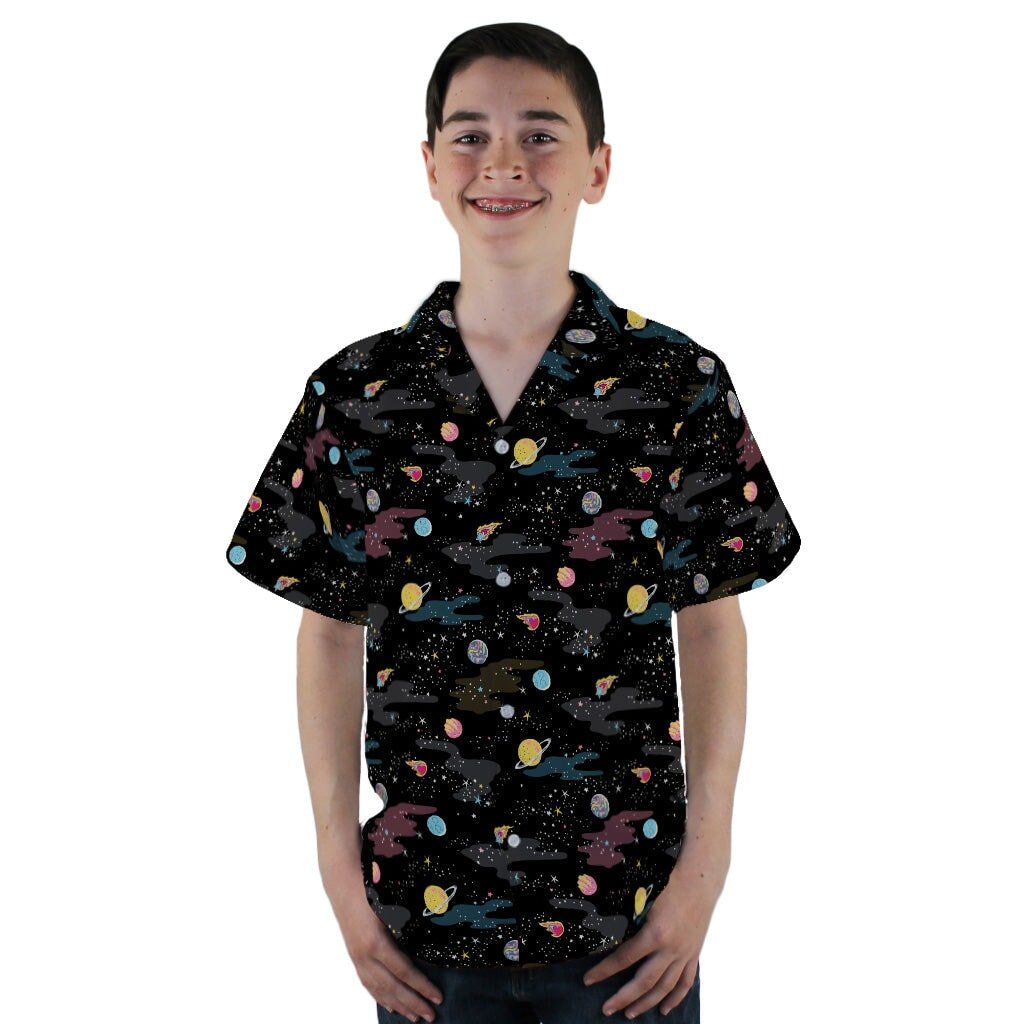 A Starry Galaxy Outer Space Youth Hawaiian Shirt - YL - -