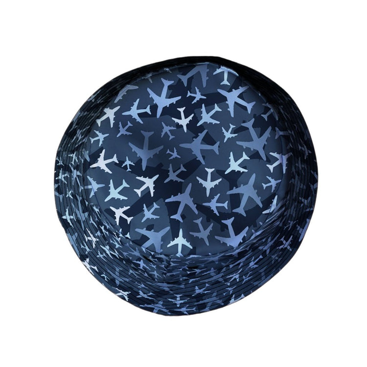 Airplanes Blue Camouflage Blue Bucket Hat - M - Black Stitching - -