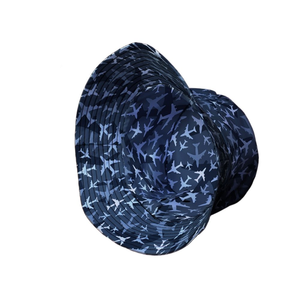 Airplanes Blue Camouflage Blue Bucket Hat - M - Black Stitching - -