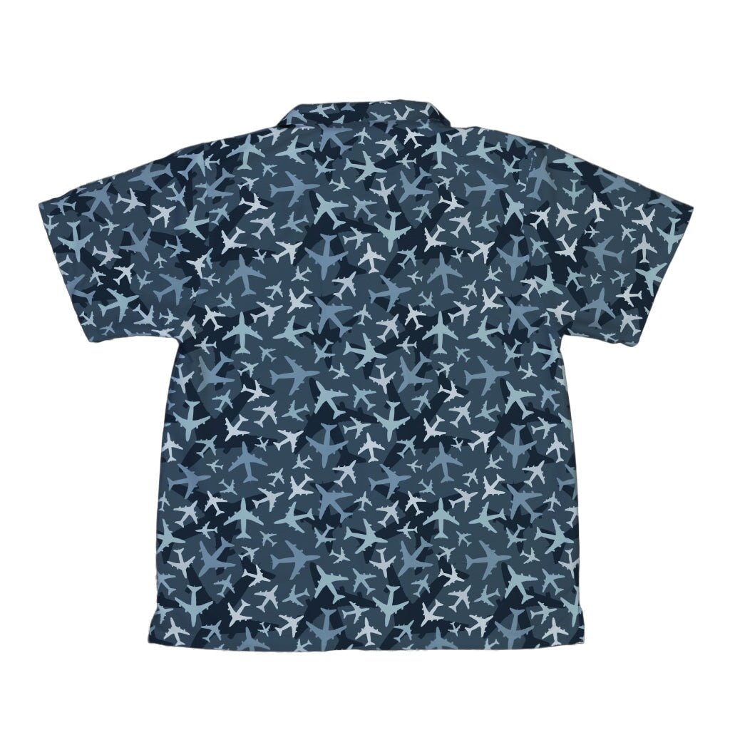 Airplanes Blue Camouflage Blue Youth Hawaiian Shirt - YXS - -